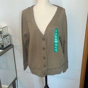 Two Vince Camuto Cardigan Women XL V-Neck Button Brown Textured Long Sleeve